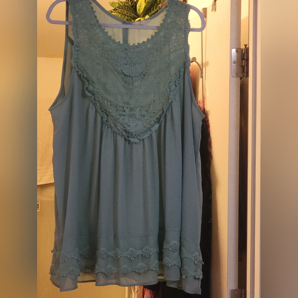 Entro Teal Lace Detail Blouse